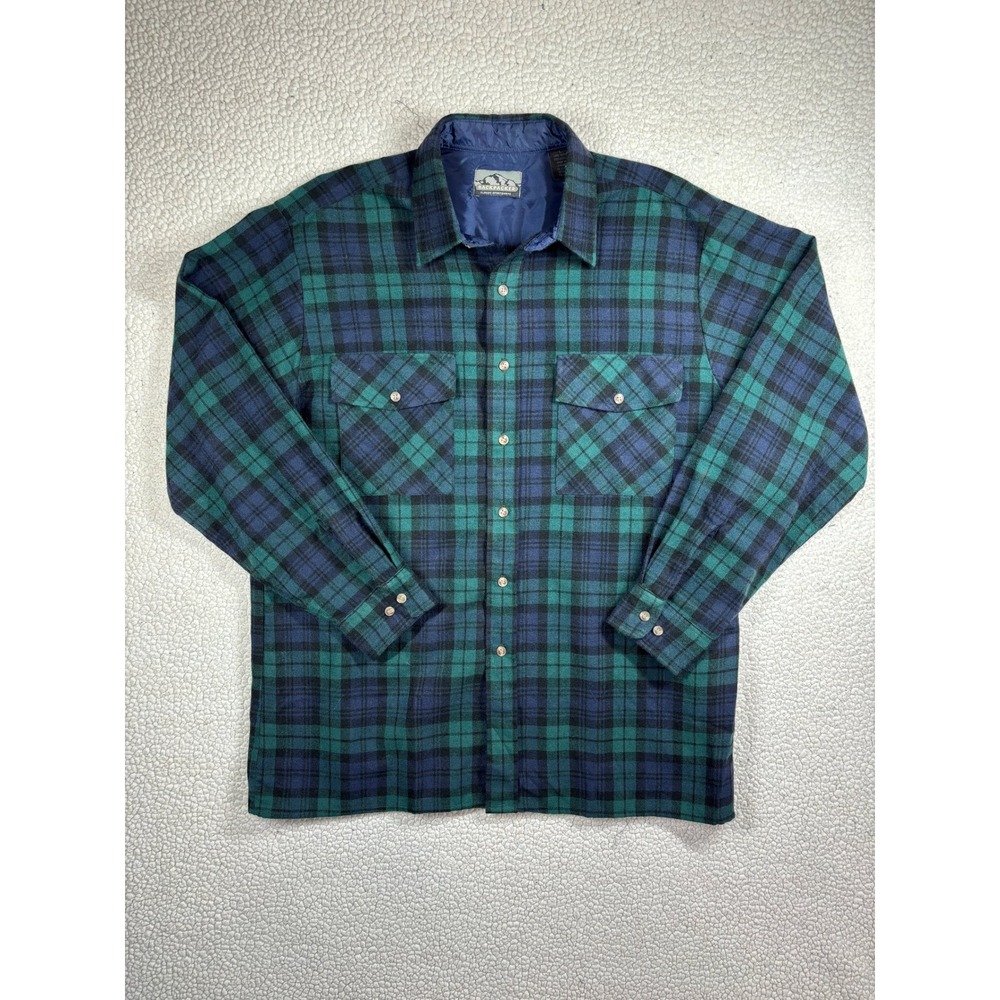 Vintage 90s Backpacker Classic Sportshirts Flannel Shirt Mens L Green Blue Plaid